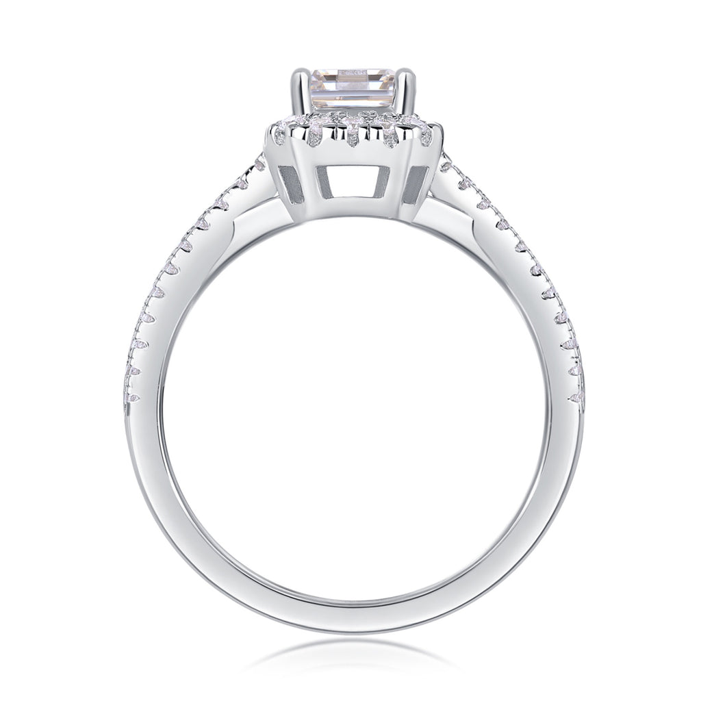 Daydream Emerald-Cut Moissanite Halo Ring in Sterling Silver