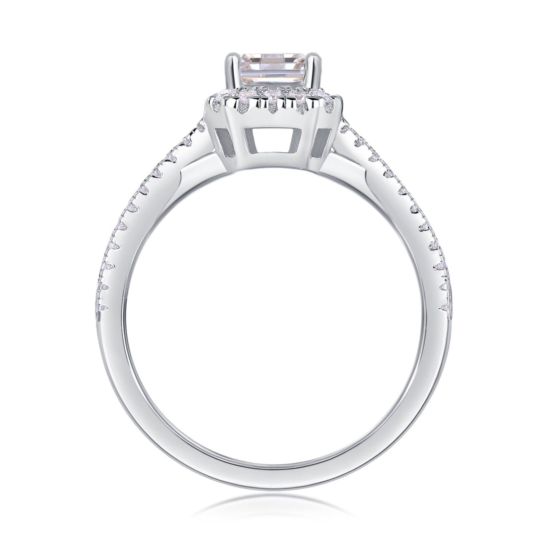 Daydream Emerald-Cut Moissanite Halo Ring in Sterling Silver