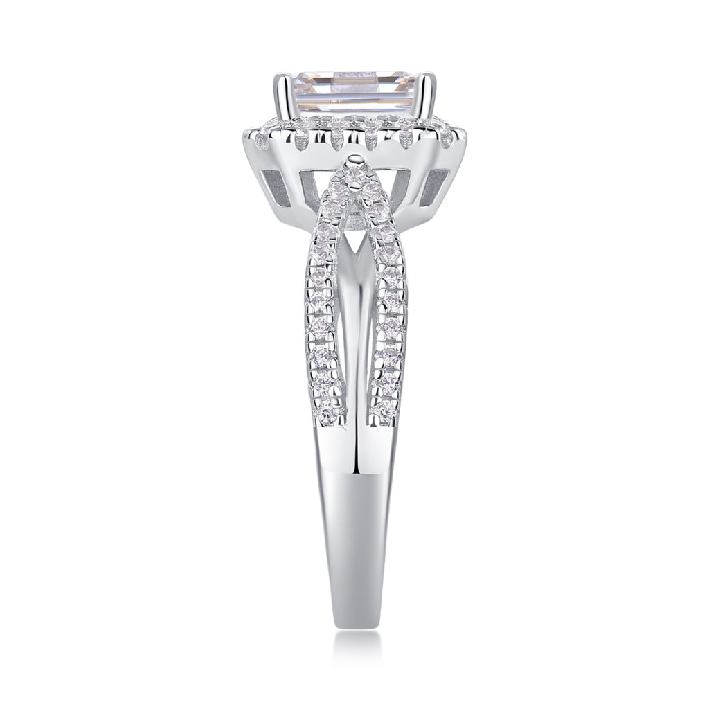 Daydream Emerald-Cut Moissanite Halo Ring in Sterling Silver