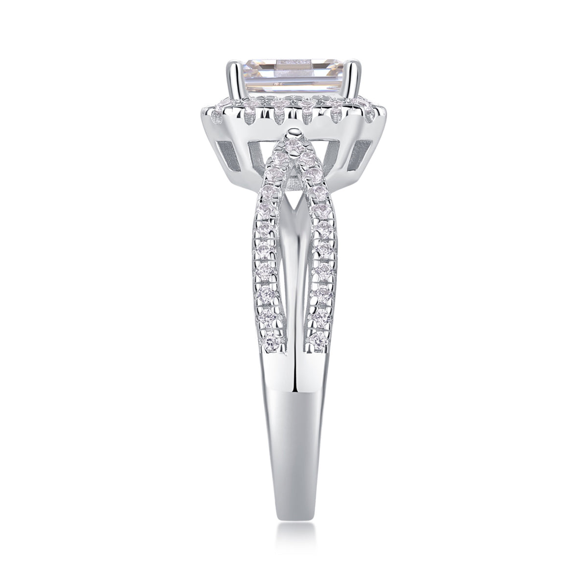 Daydream 1 Carat Emerald-Cut Moissanite Halo Ring in Sterling Silver