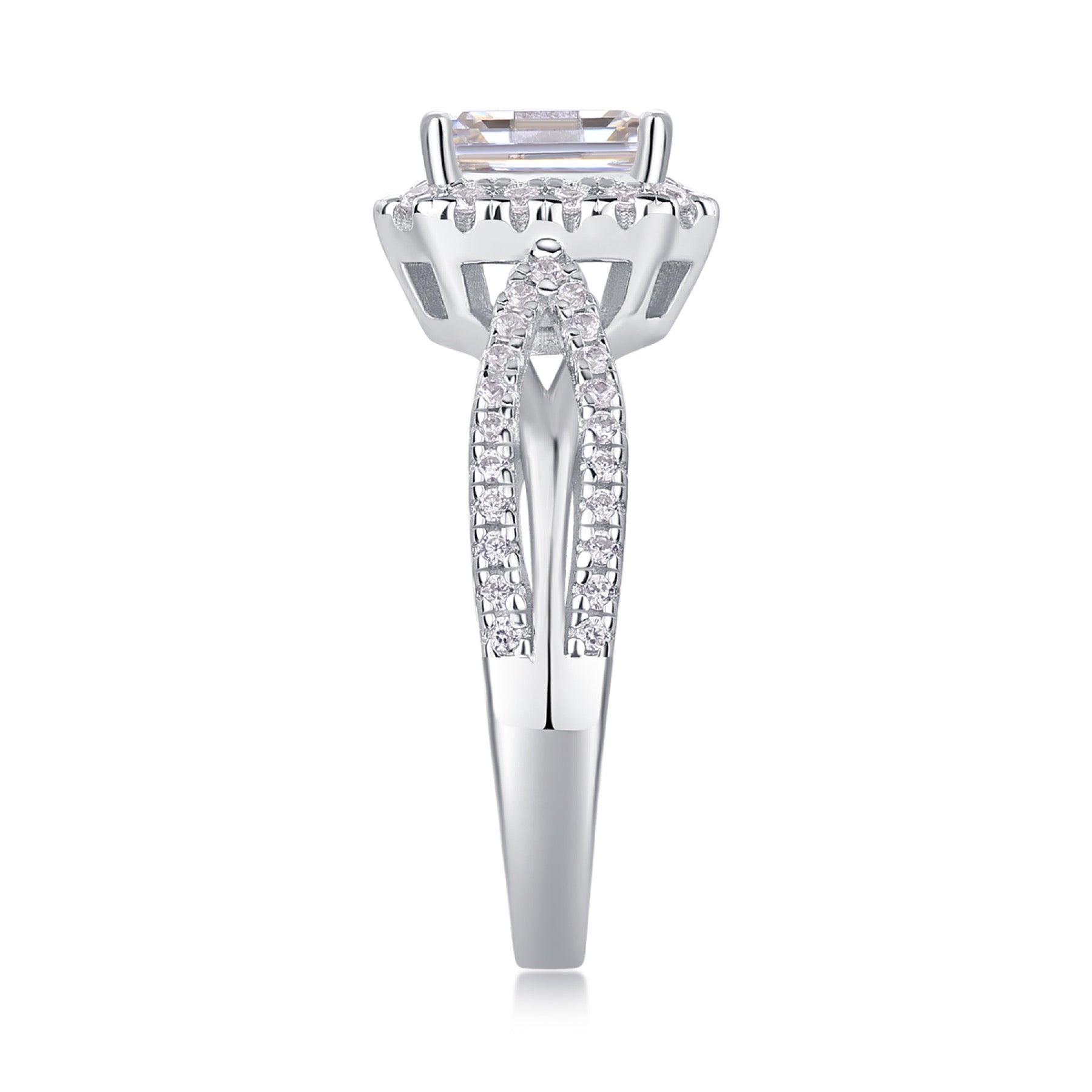 Daydream Emerald-Cut Moissanite Halo Ring in Sterling Silver