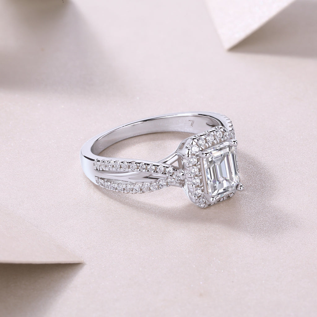 Daydream Emerald-Cut Moissanite Halo Ring in Sterling Silver