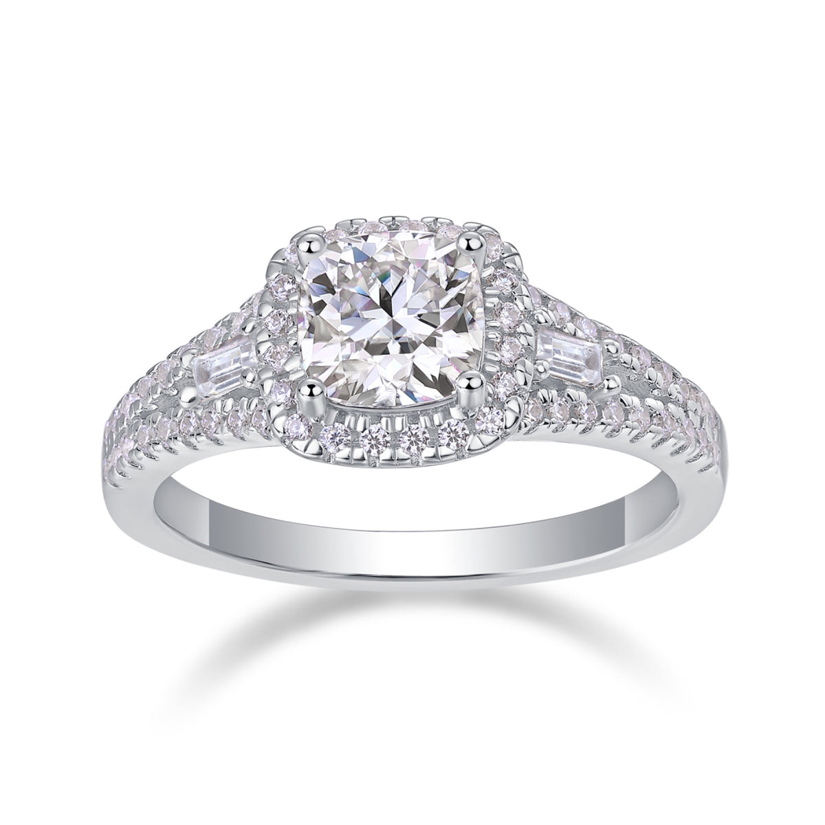 Evermore 1 Carat Cushion-Cut Moissanite Halo Ring in Sterling Silver