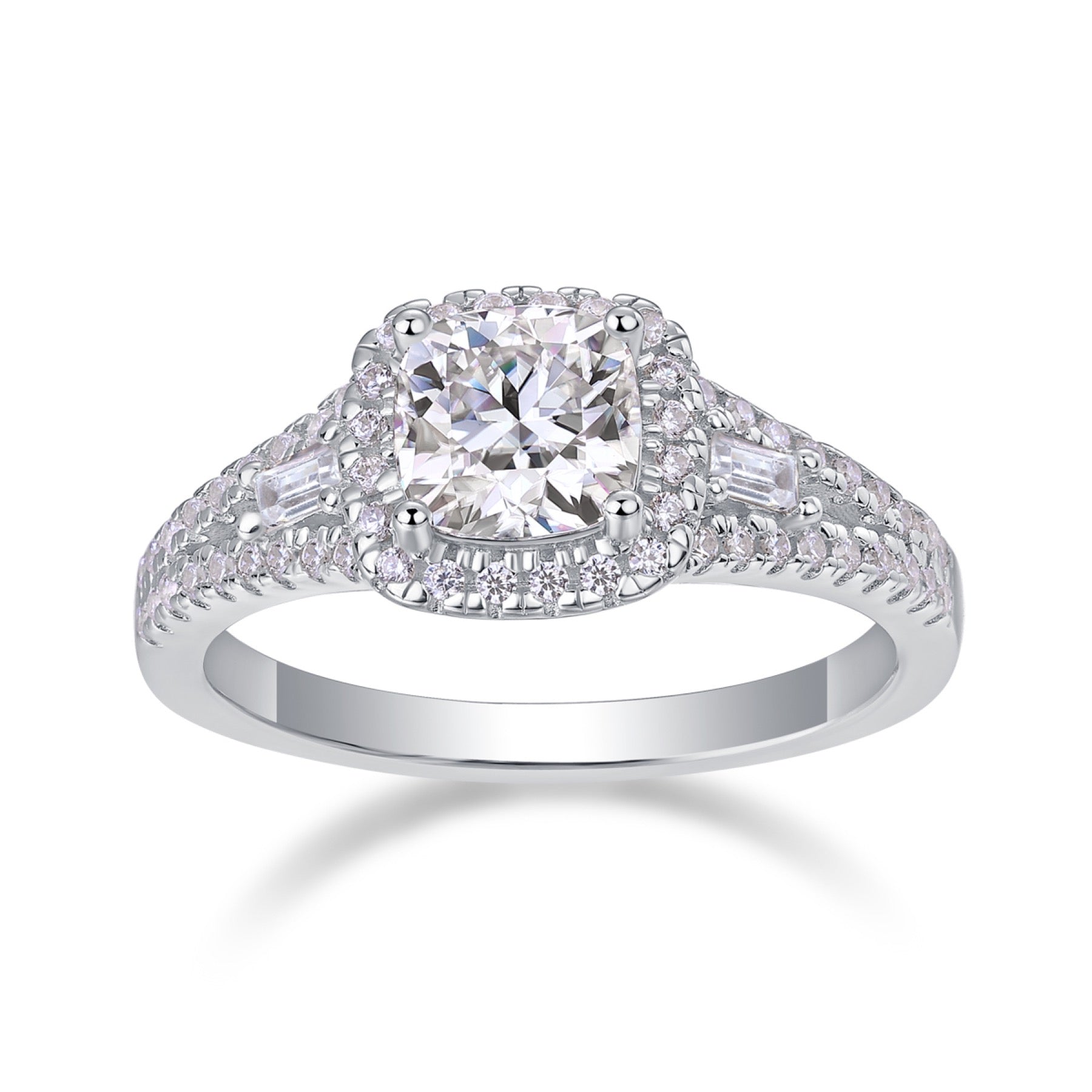Evermore Cushion-Cut Moissanite Halo Ring in Sterling Silver