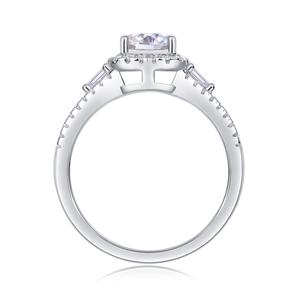 Evermore Cushion-Cut Moissanite Halo Ring in Sterling Silver