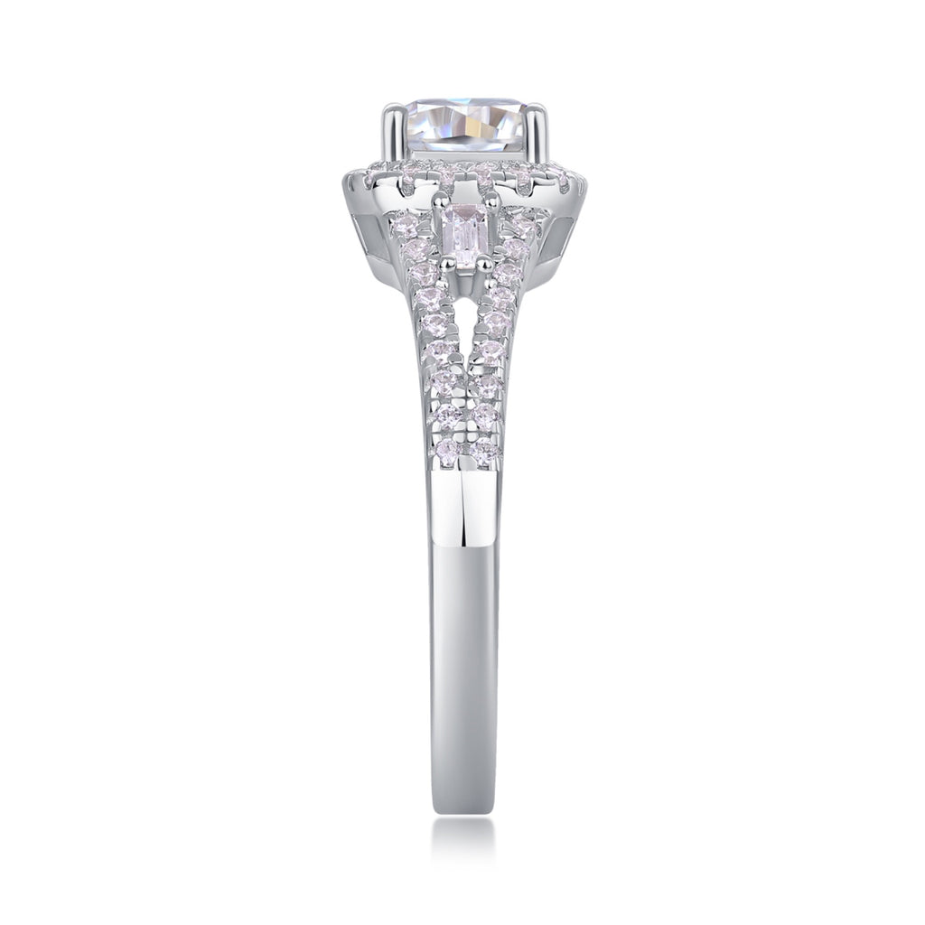 Evermore Cushion-Cut Moissanite Halo Ring in Sterling Silver