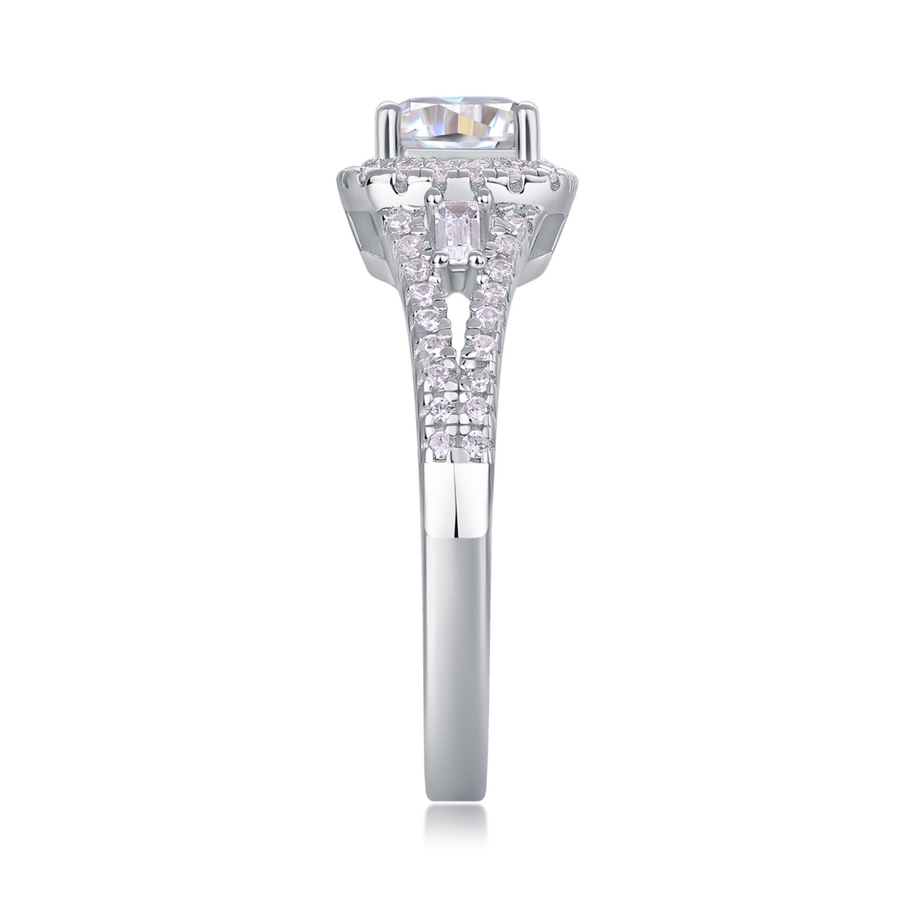 Evermore Cushion-Cut Moissanite Halo Ring in Sterling Silver