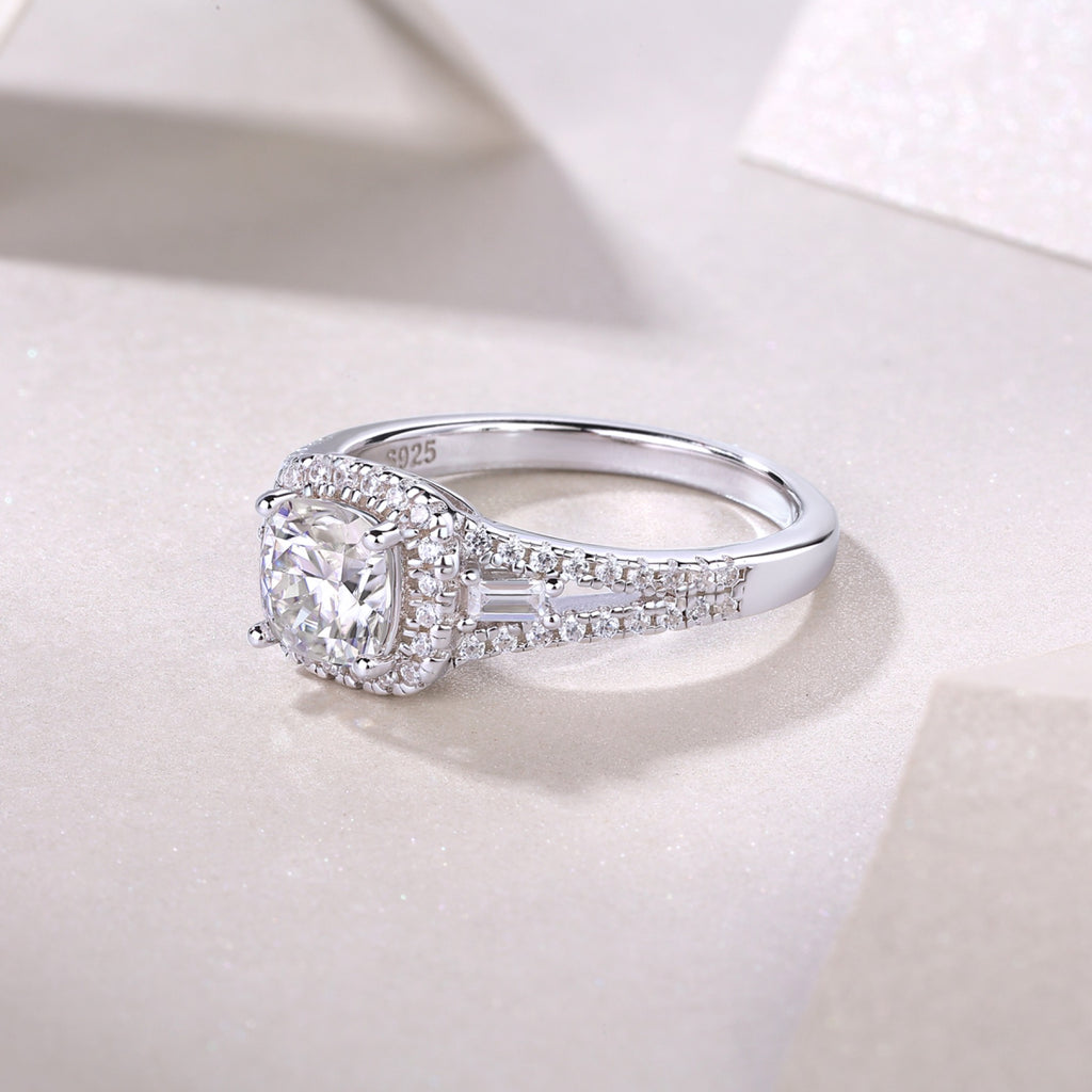 Evermore Cushion-Cut Moissanite Halo Ring in Sterling Silver