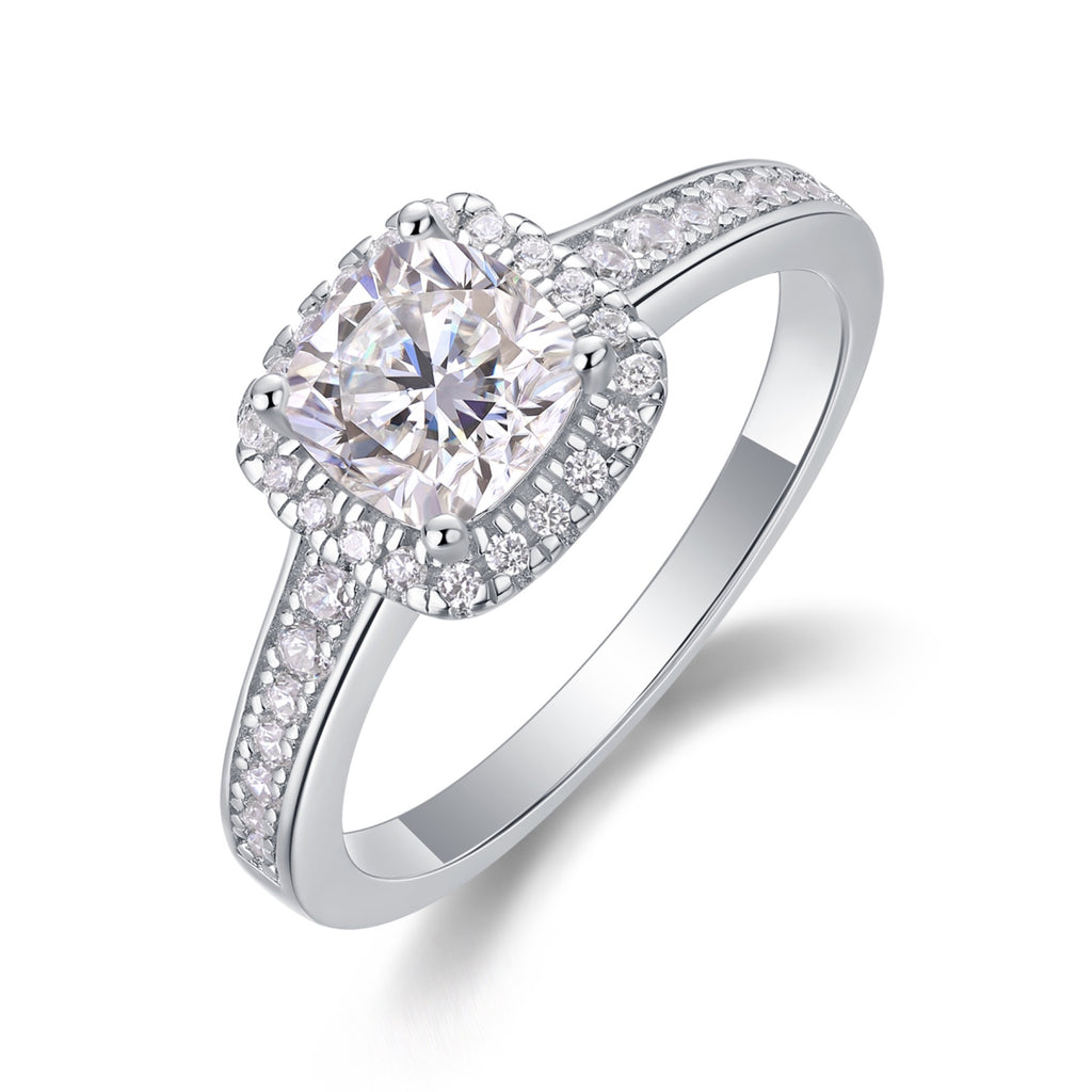 Ardent Cushion-Cut Moissanite Halo Ring in Sterling Silver