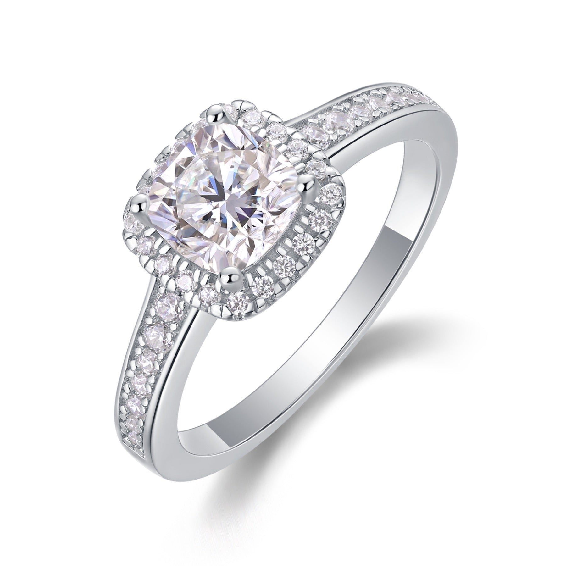 Ardent Cushion-Cut Moissanite Halo Ring in Sterling Silver