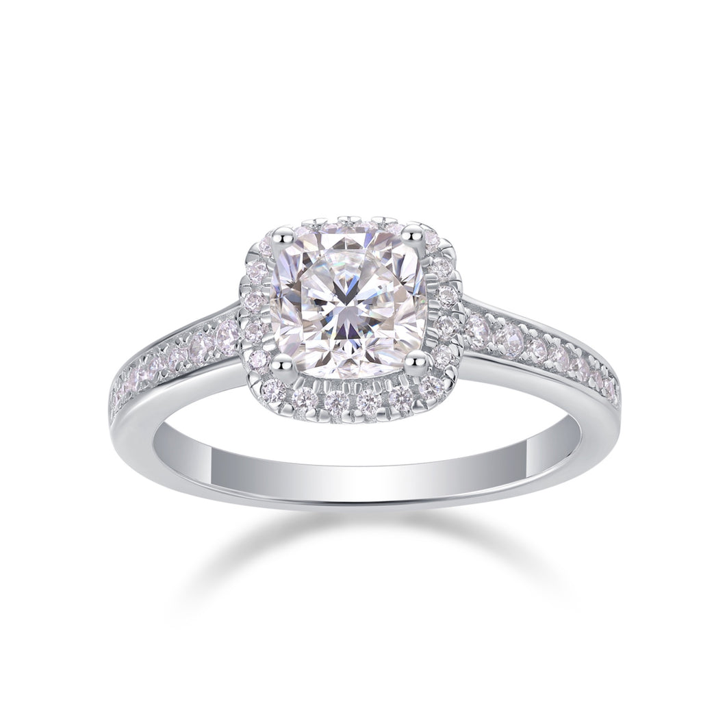Ardent Cushion-Cut Moissanite Halo Ring in Sterling Silver