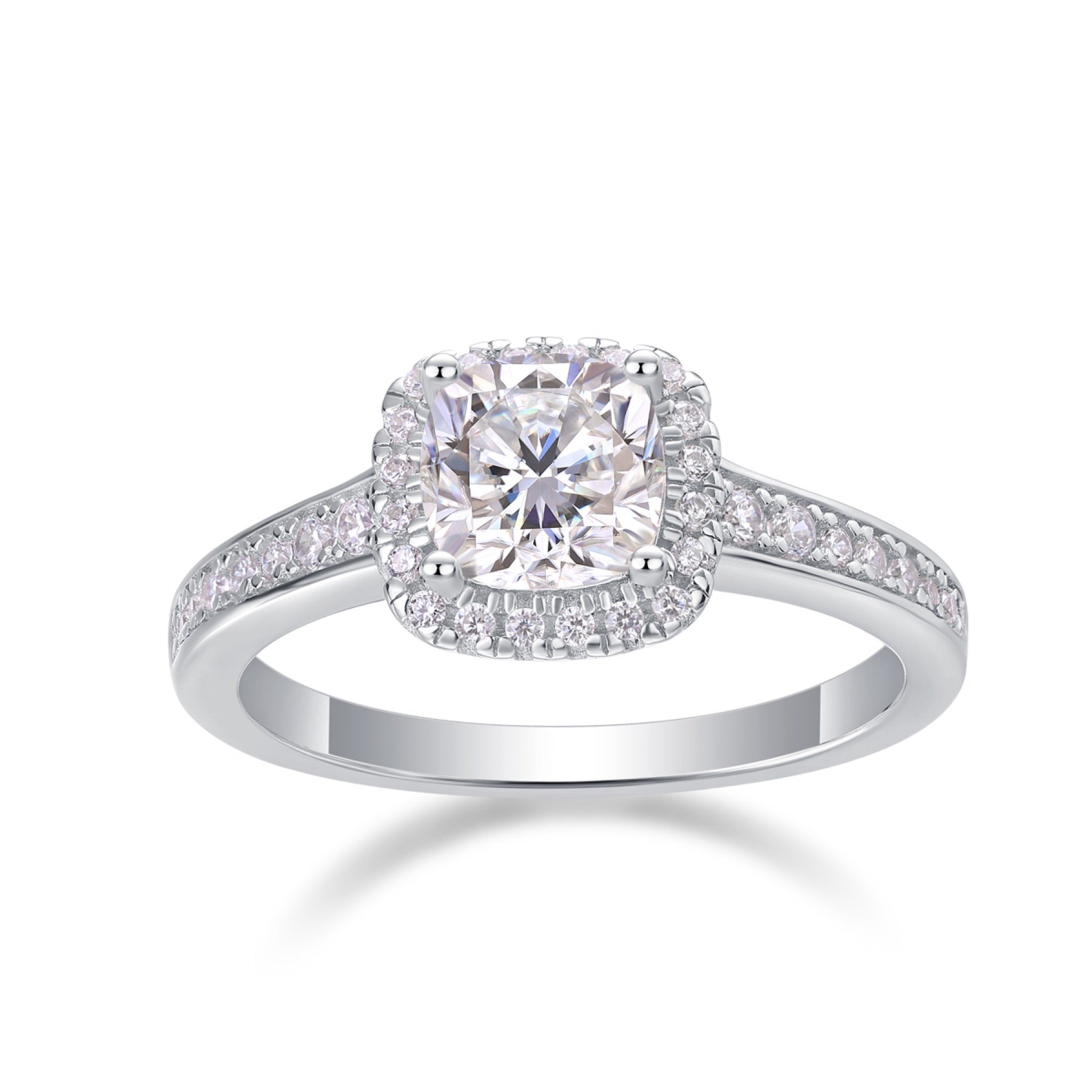 Ardent Cushion-Cut Moissanite Halo Ring in Sterling Silver
