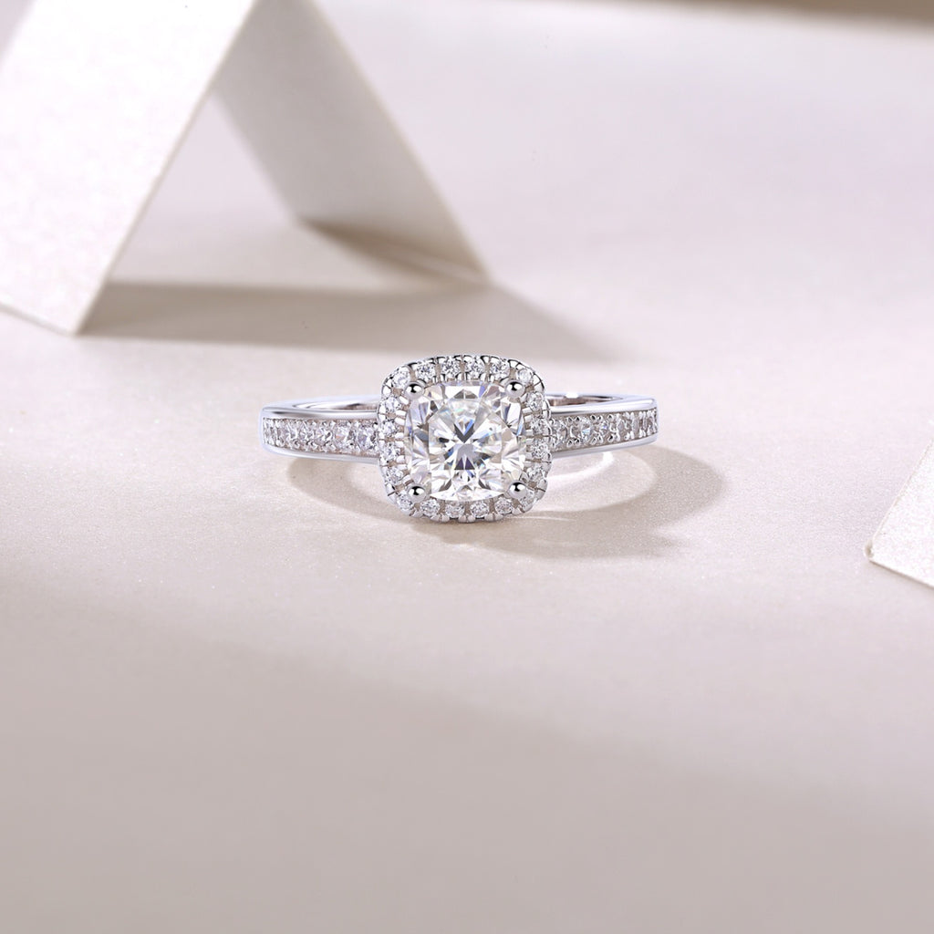 Ardent Cushion-Cut Moissanite Halo Ring in Sterling Silver