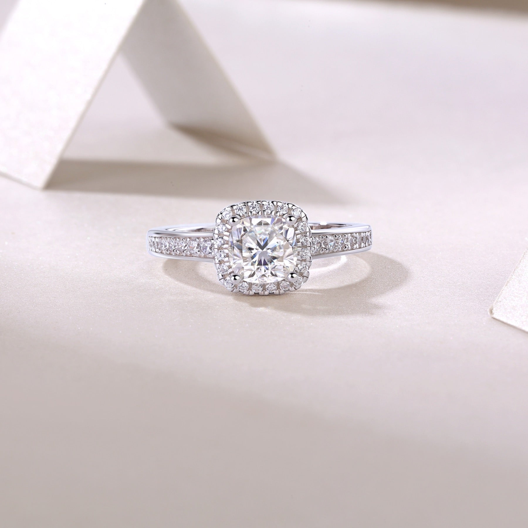 Ardent Cushion-Cut Moissanite Halo Ring in Sterling Silver
