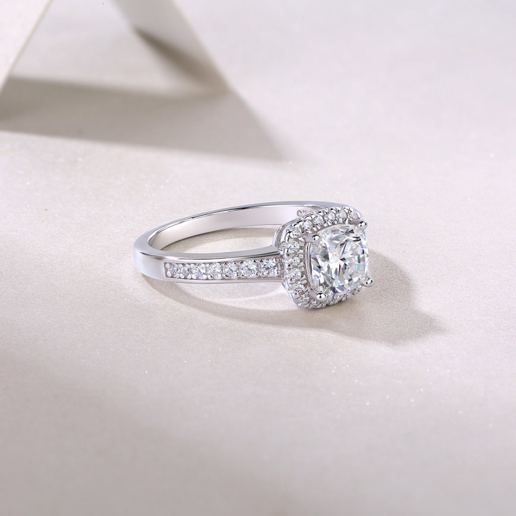 Ardent Cushion-Cut Moissanite Halo Ring in Sterling Silver