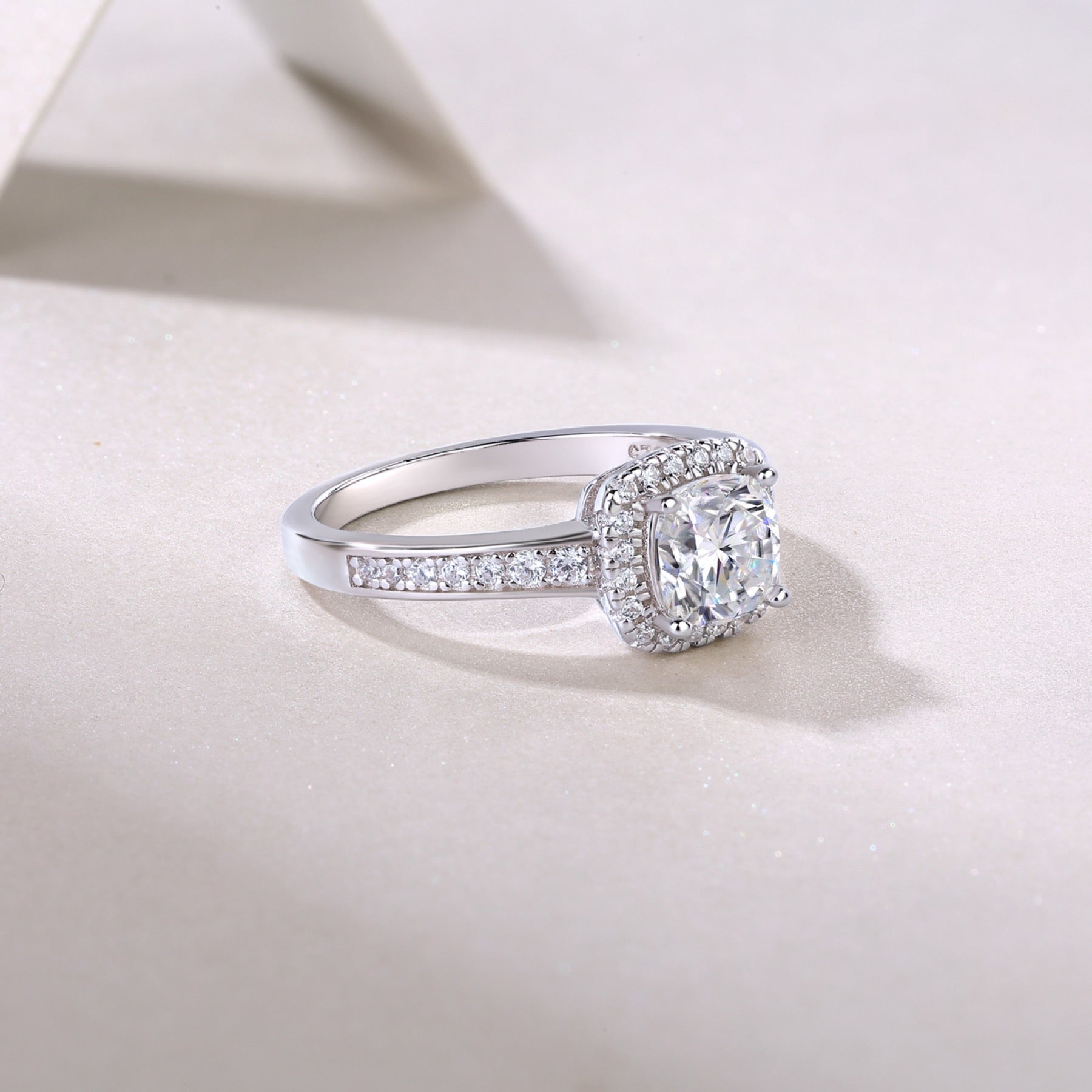 Ardent Cushion-Cut Moissanite Halo Ring in Sterling Silver