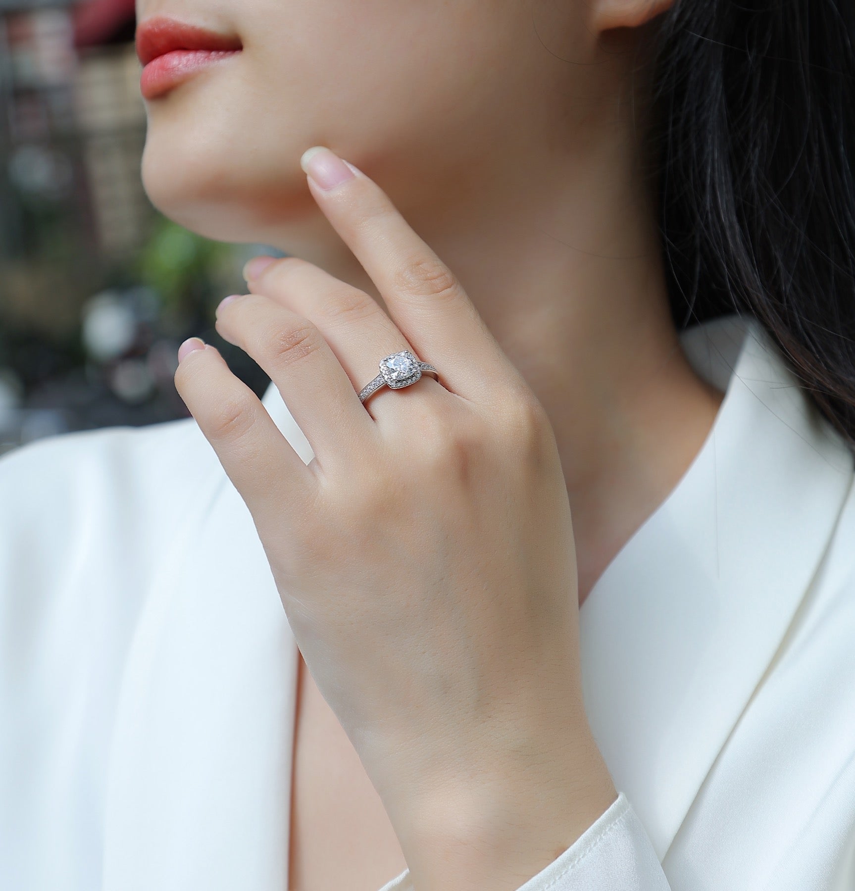 Ardent Cushion-Cut Moissanite Halo Ring in Sterling Silver