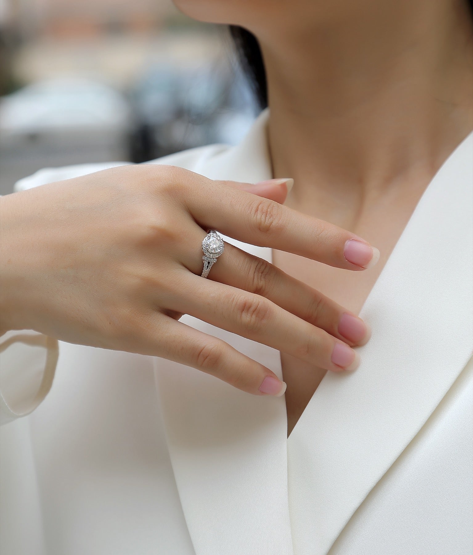 Vivace Moissanite Halo Ring in Sterling Silver