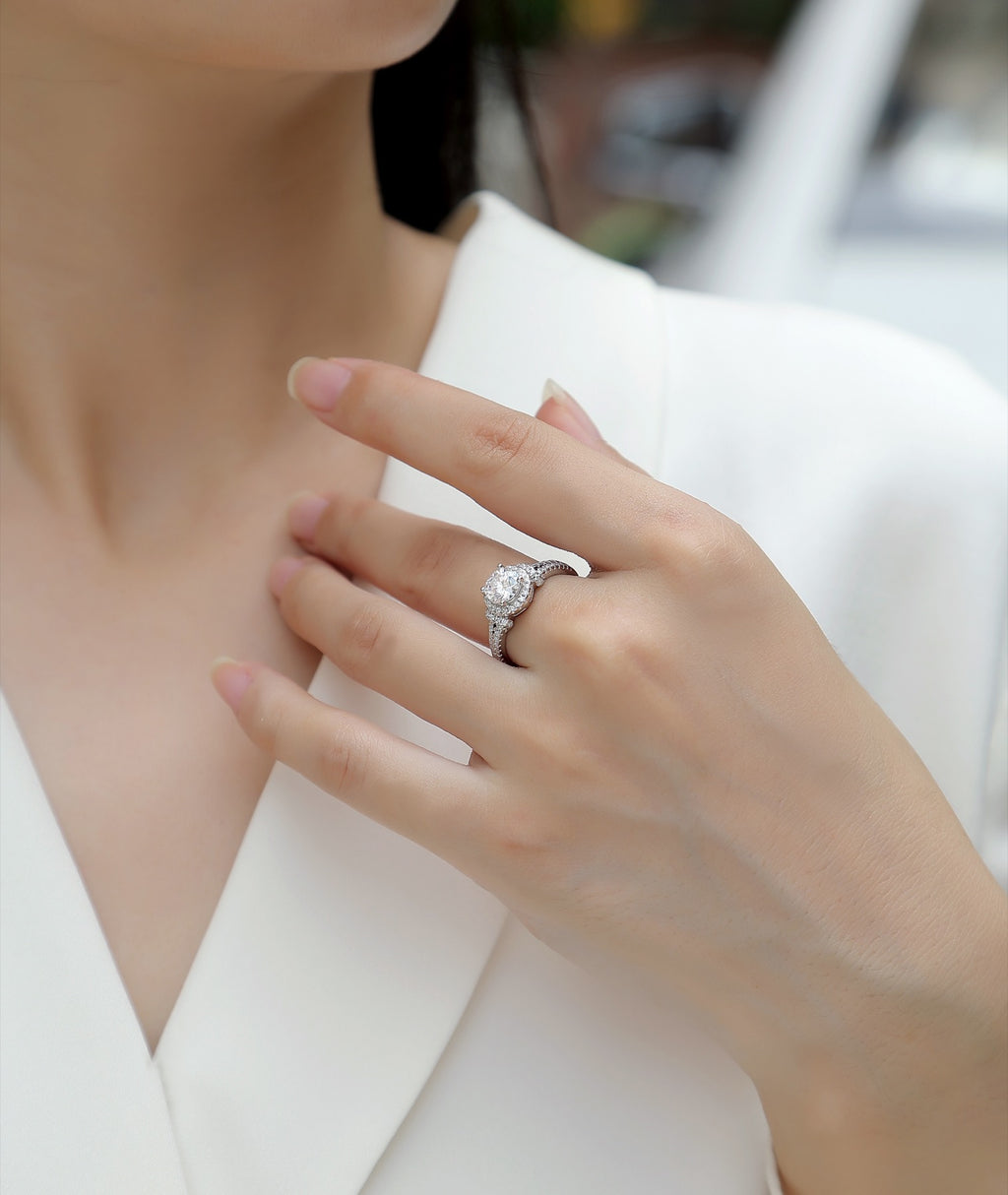 Vivace Moissanite Halo Ring in Sterling Silver