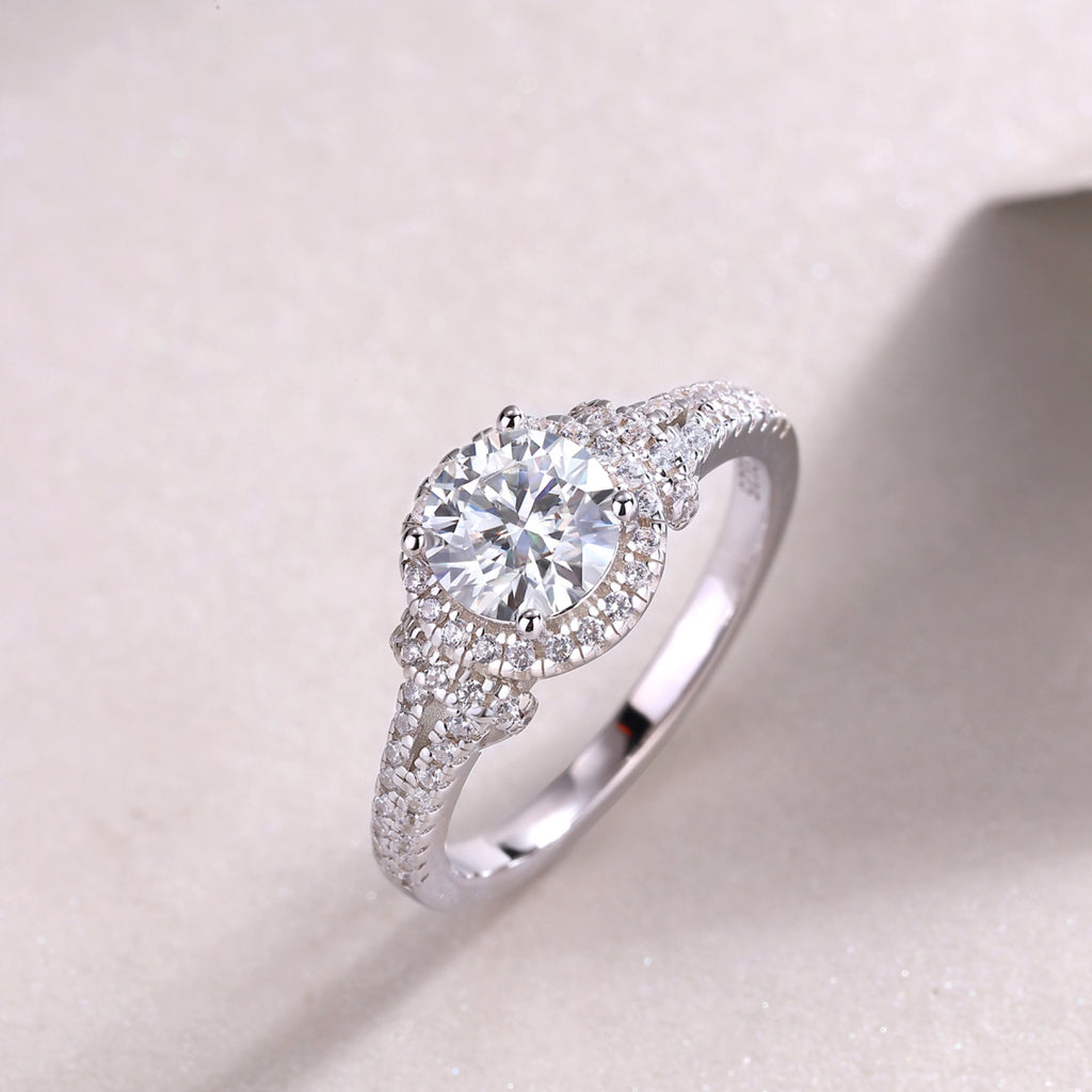 Vivace Moissanite Halo Ring in Sterling Silver