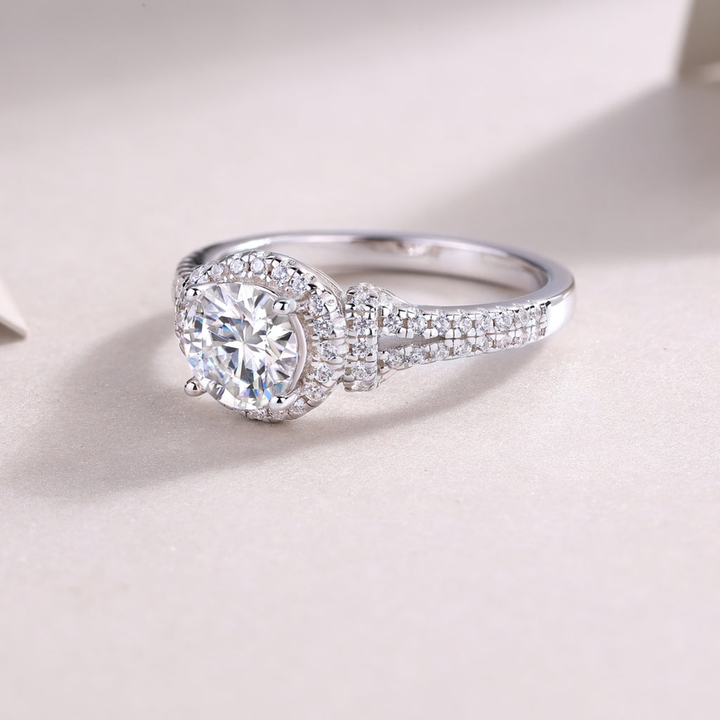 Vivace Moissanite Halo Ring in Sterling Silver