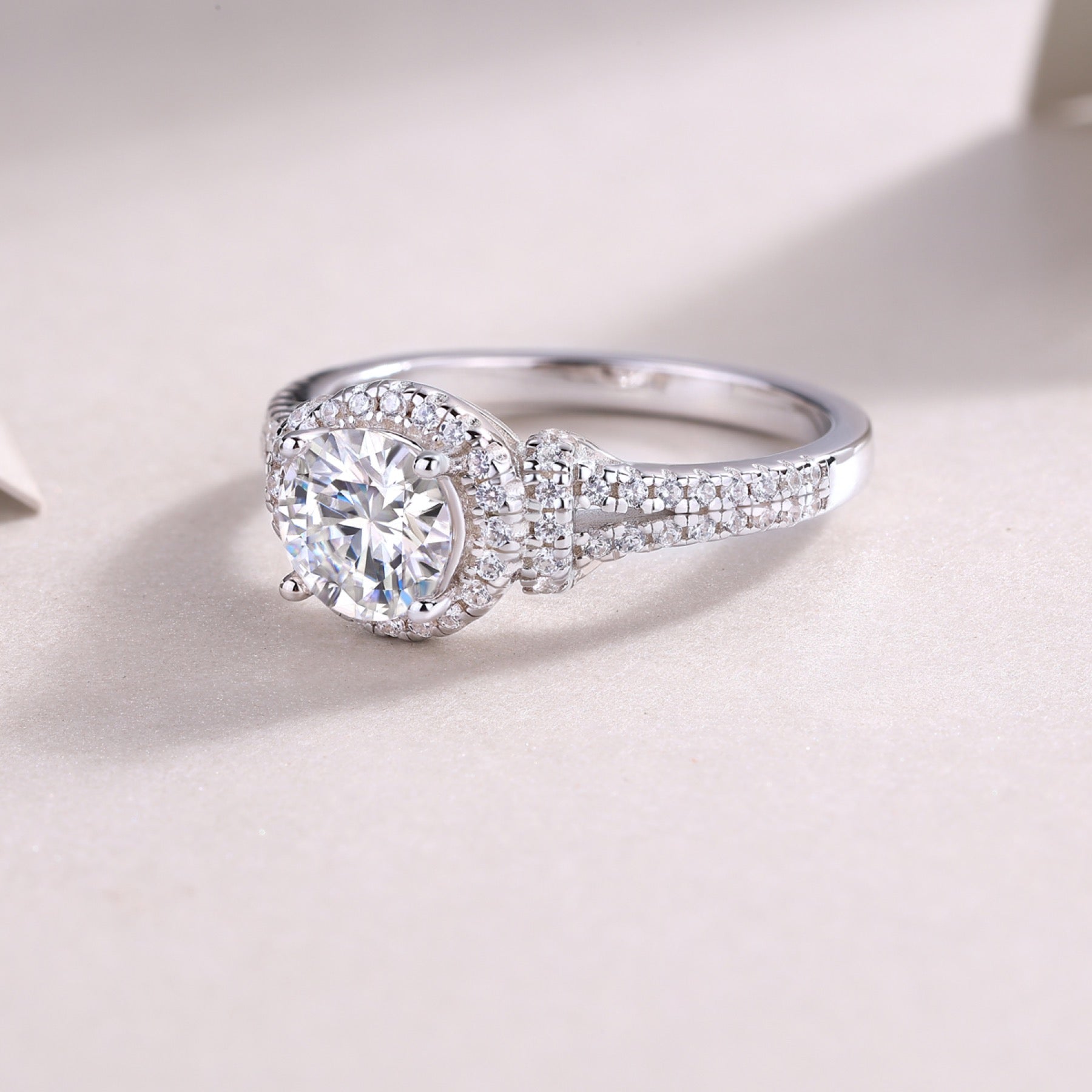 Vivace Moissanite Halo Ring in Sterling Silver