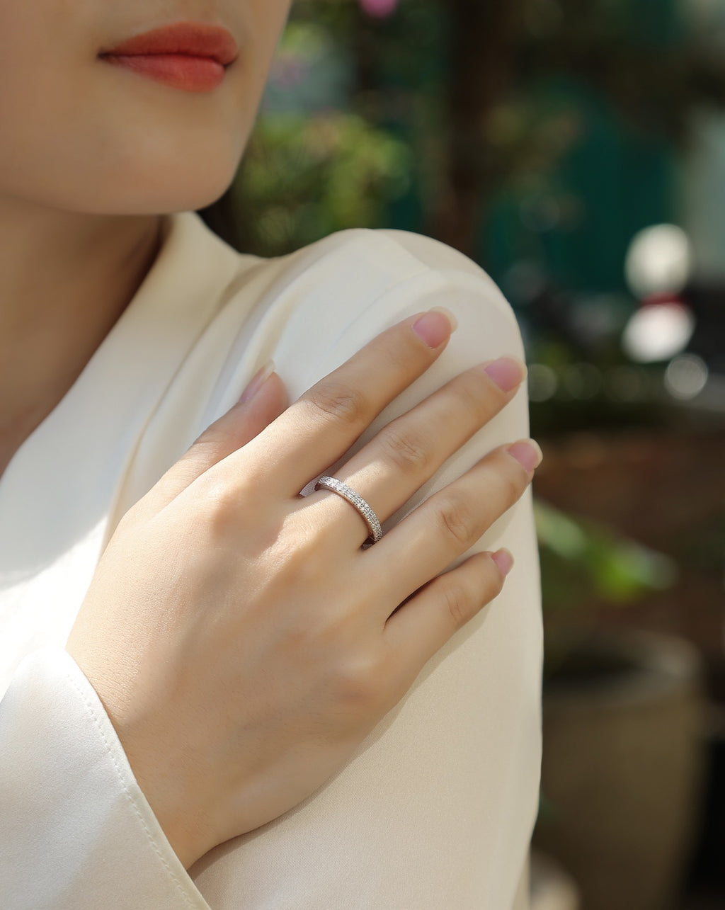 Amata Moissanite Band Ring in Sterling Silver