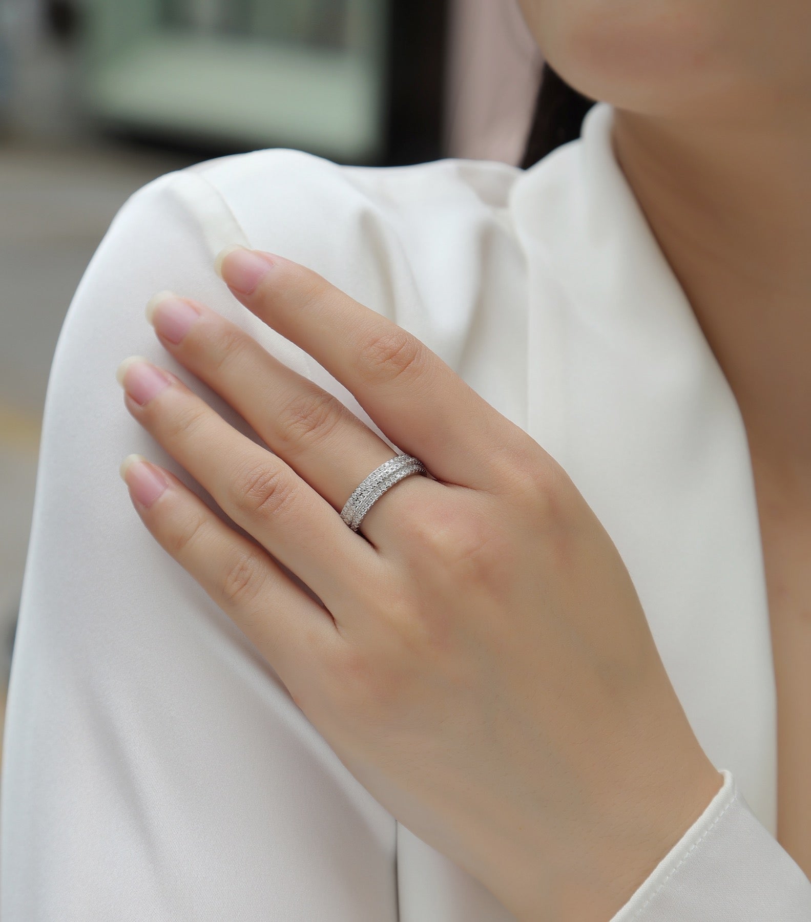 Serenade Moissanite Band Ring in Sterling Silver