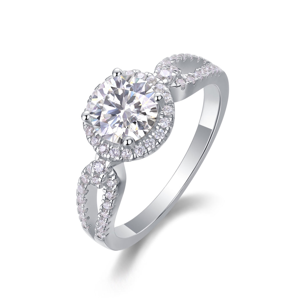Intesa Moissanite Halo Ring in Sterling Silver