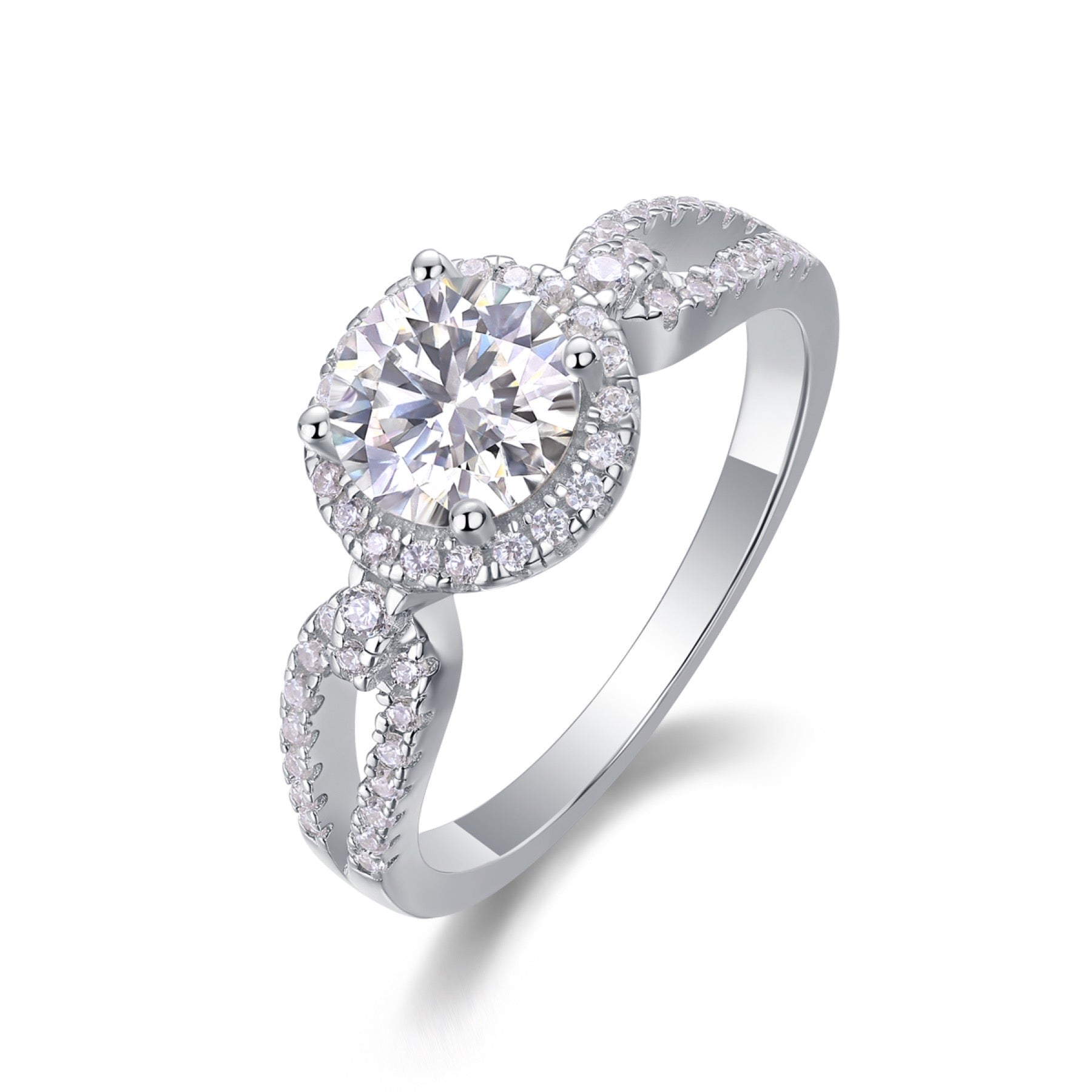 Intesa Moissanite Halo Ring in Sterling Silver