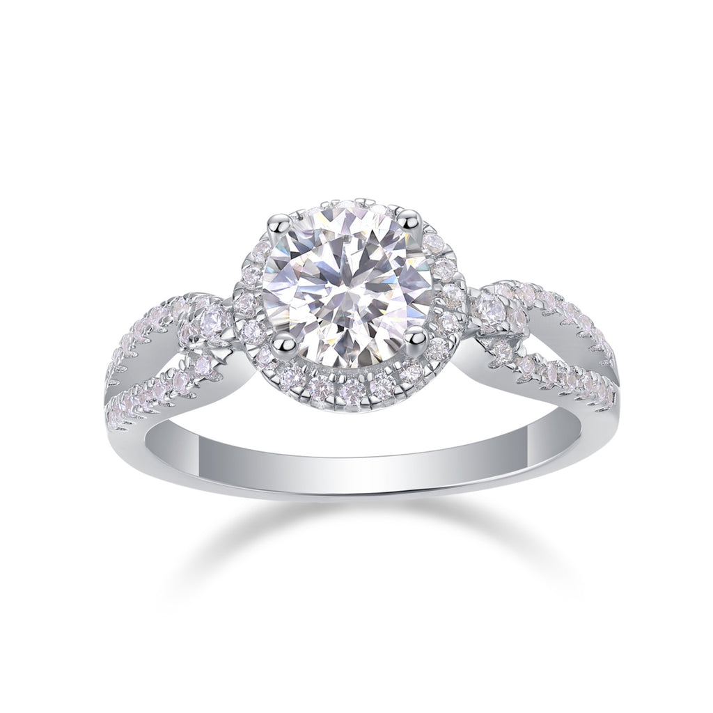 Intesa Moissanite Halo Ring in Sterling Silver