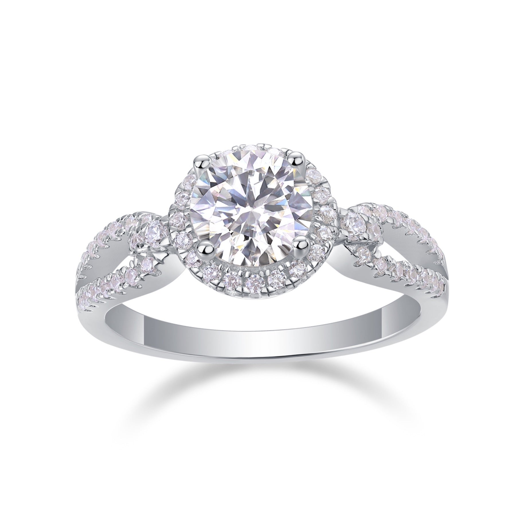 Intesa Moissanite Halo Ring in Sterling Silver