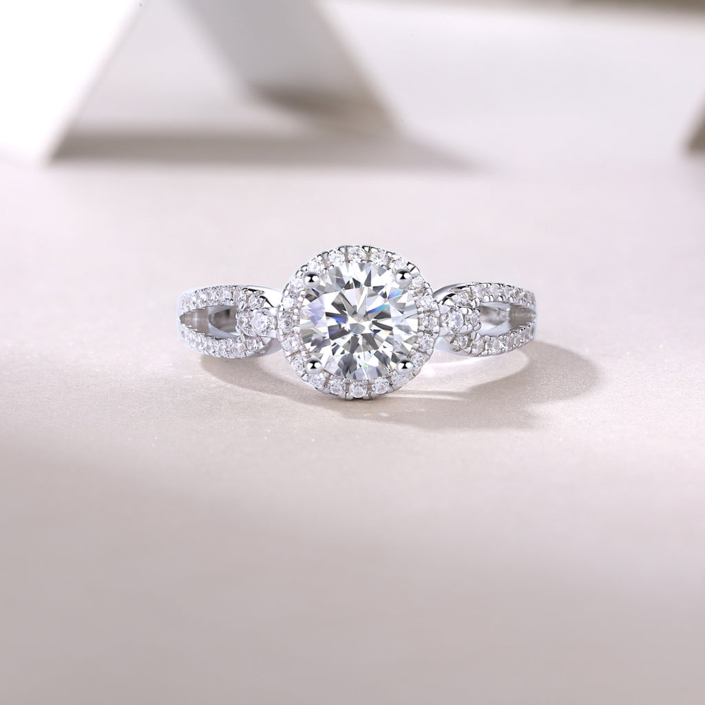 Intesa Moissanite Halo Ring in Sterling Silver