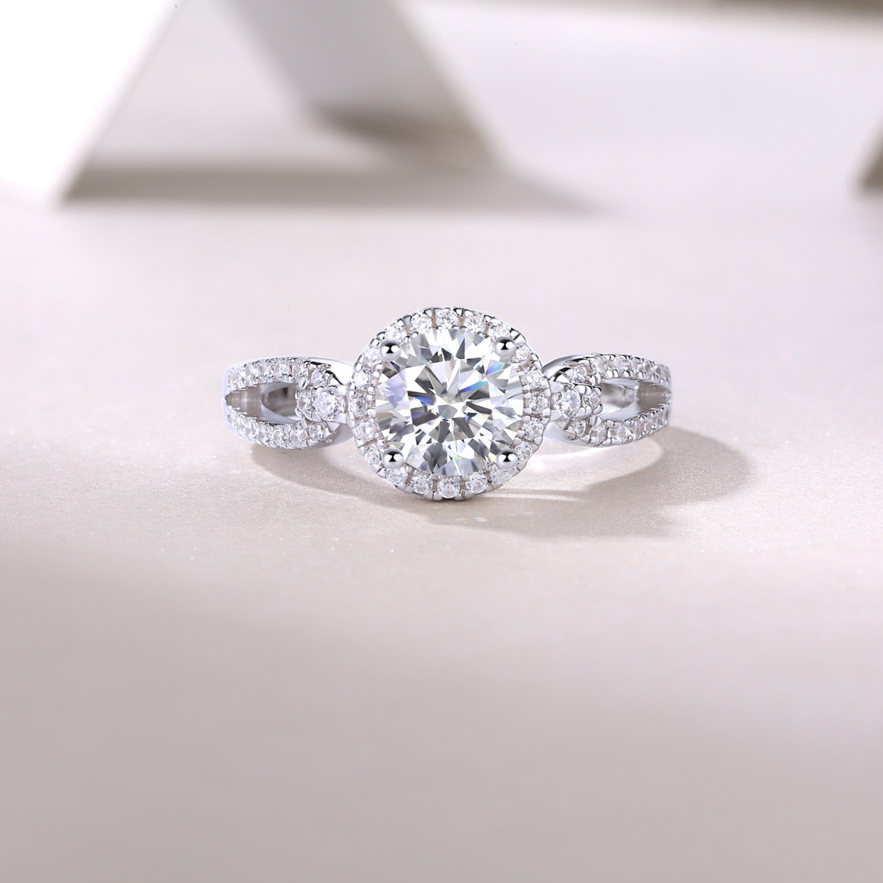 Intesa Moissanite Halo Ring in Sterling Silver