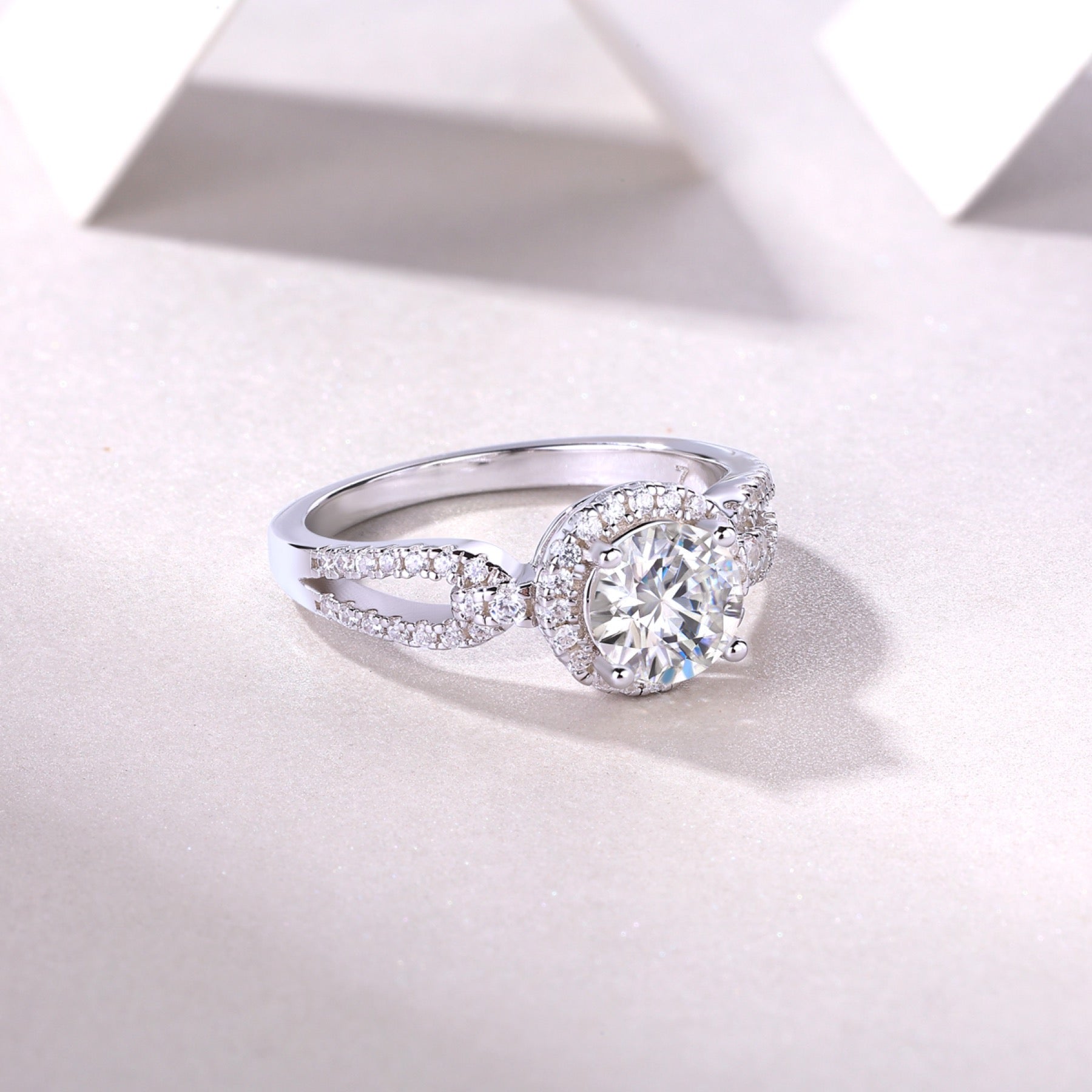 Intesa Moissanite Halo Ring in Sterling Silver