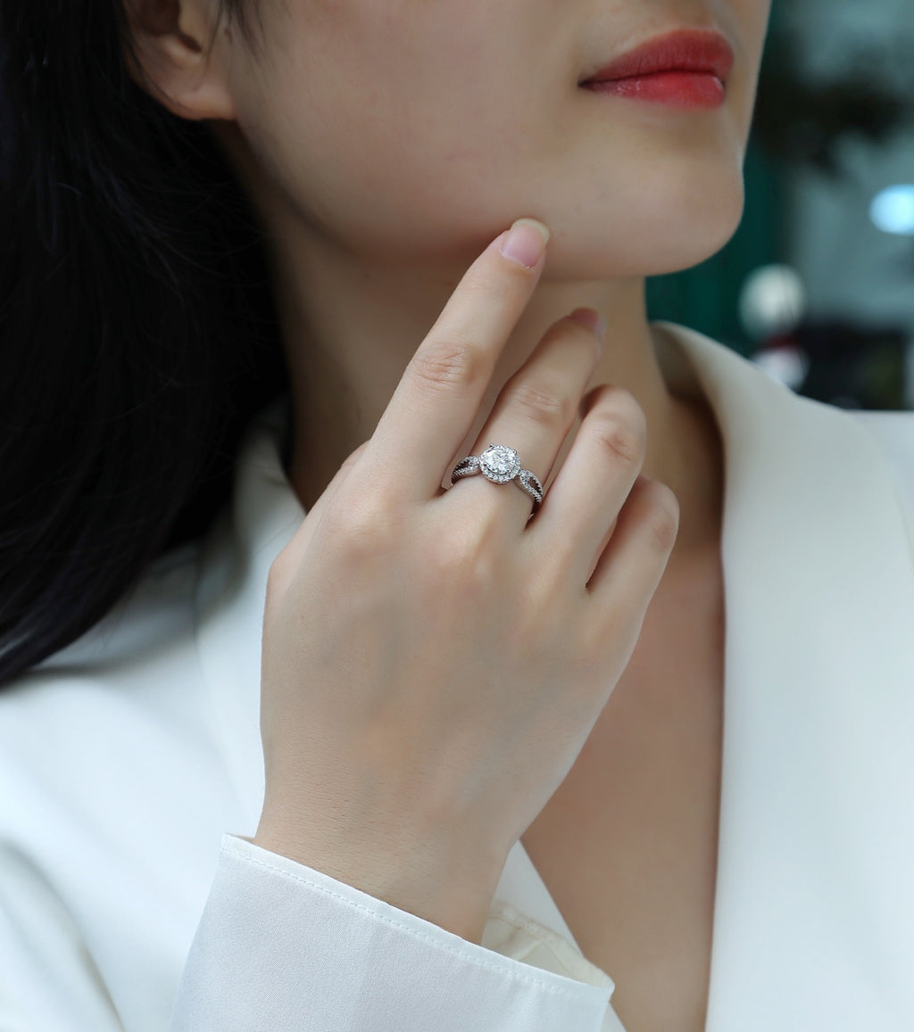 Intesa Moissanite Halo Ring in Sterling Silver