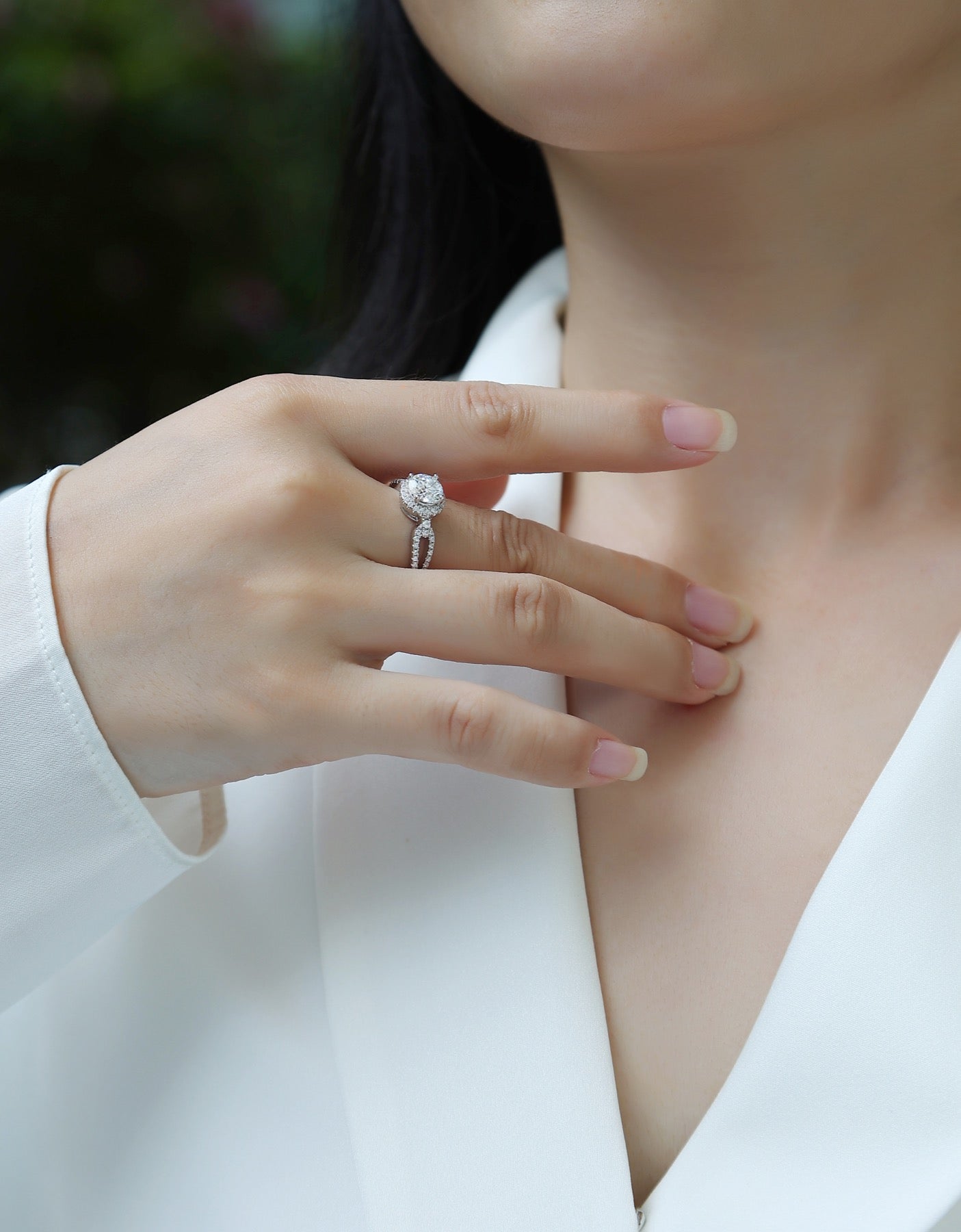Intesa Moissanite Halo Ring in Sterling Silver