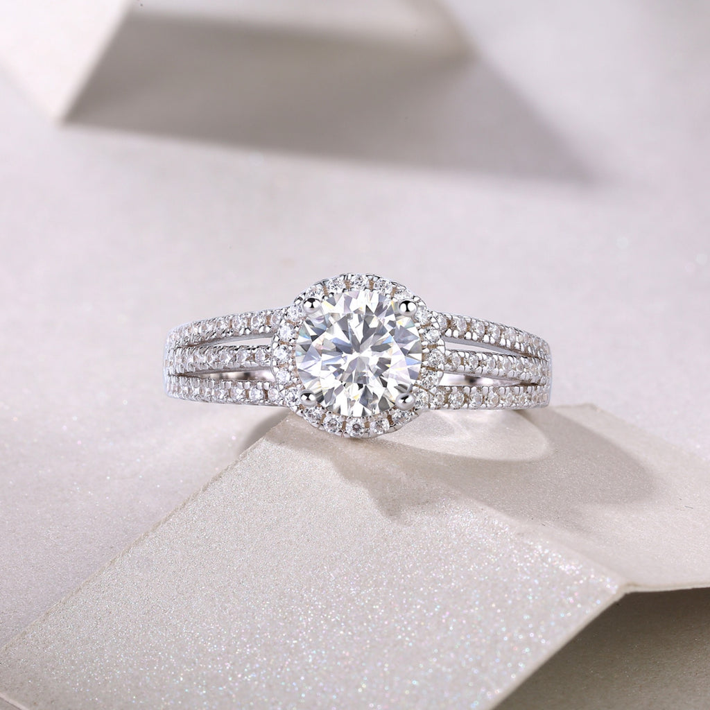 Ricordo Moissanite Halo Ring in Sterling Silver