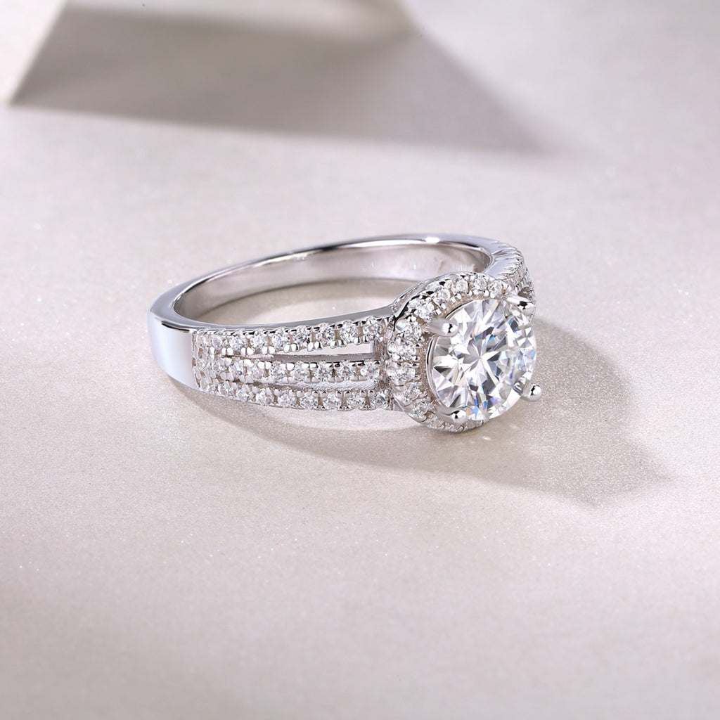 Ricordo Moissanite Halo Ring in Sterling Silver