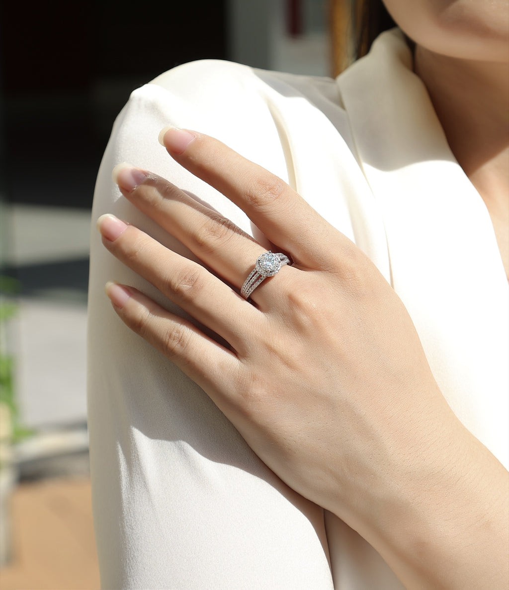 Ricordo Moissanite Halo Ring in Sterling Silver