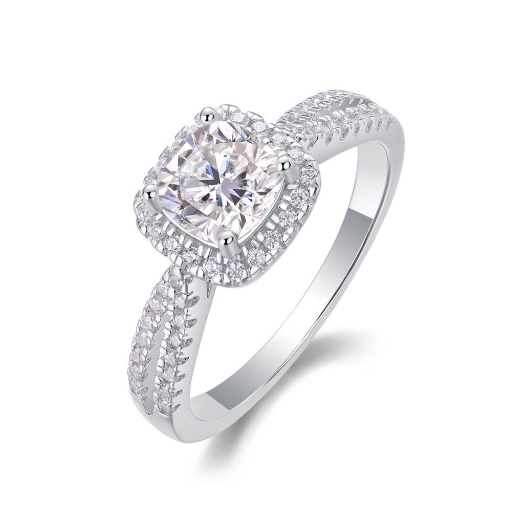 Concord Cushion-Cut Moissanite Halo Ring in Sterling Silver