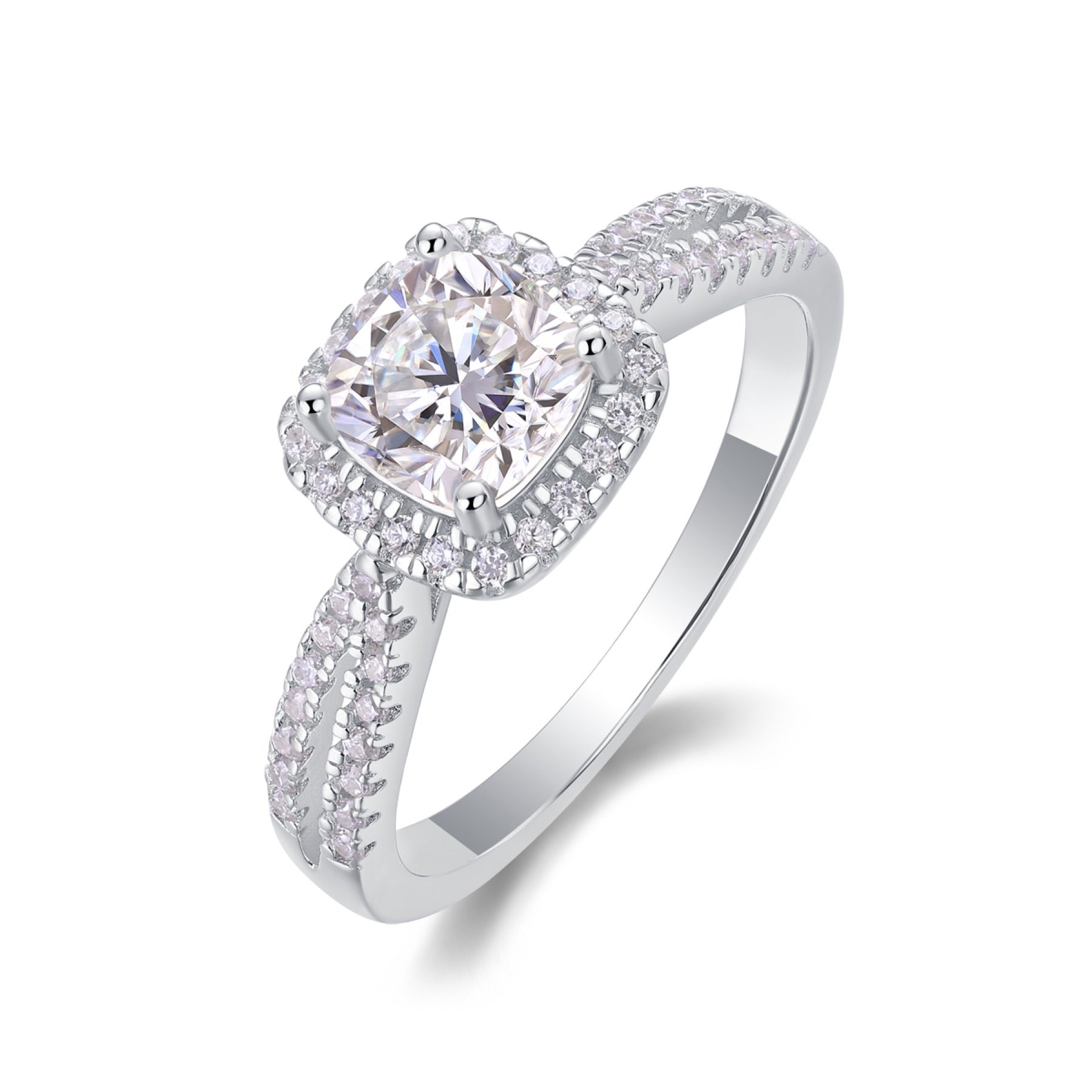 Concord Cushion-Cut Moissanite Halo Ring in Sterling Silver