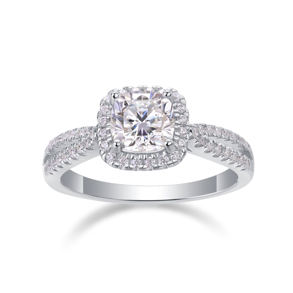 Concord Cushion-Cut Moissanite Halo Ring in Sterling Silver