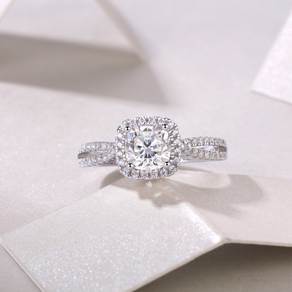 Concord Cushion-Cut Moissanite Halo Ring in Sterling Silver
