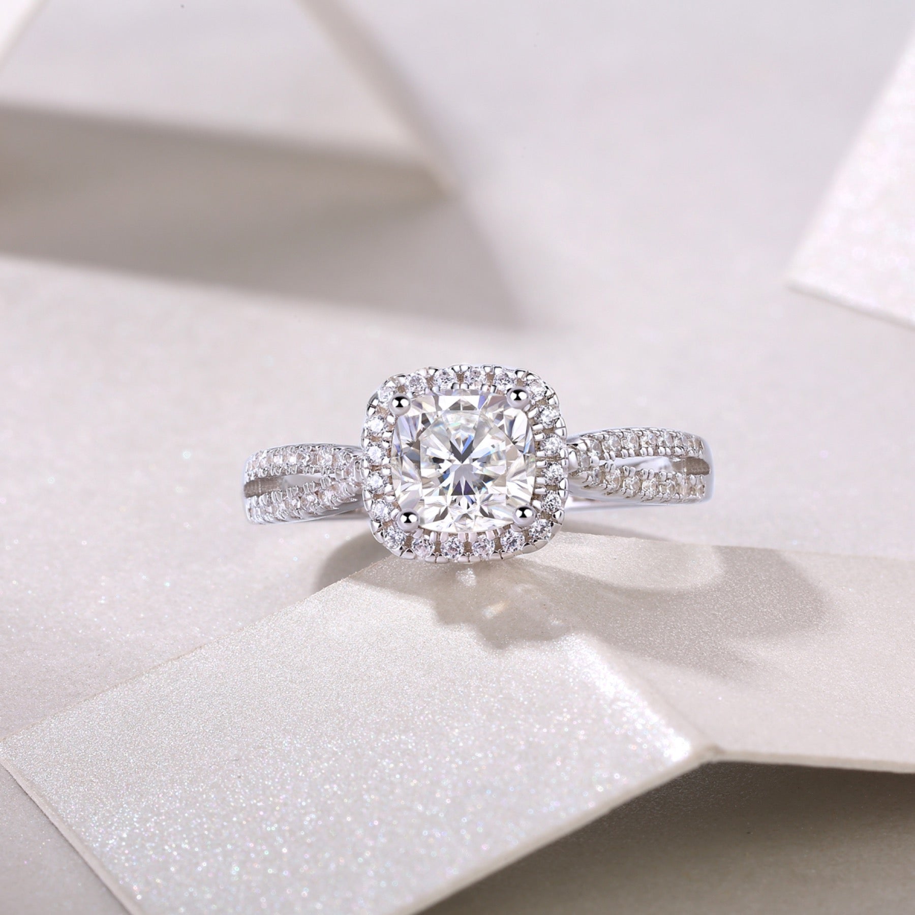 Concord Cushion-Cut Moissanite Halo Ring in Sterling Silver
