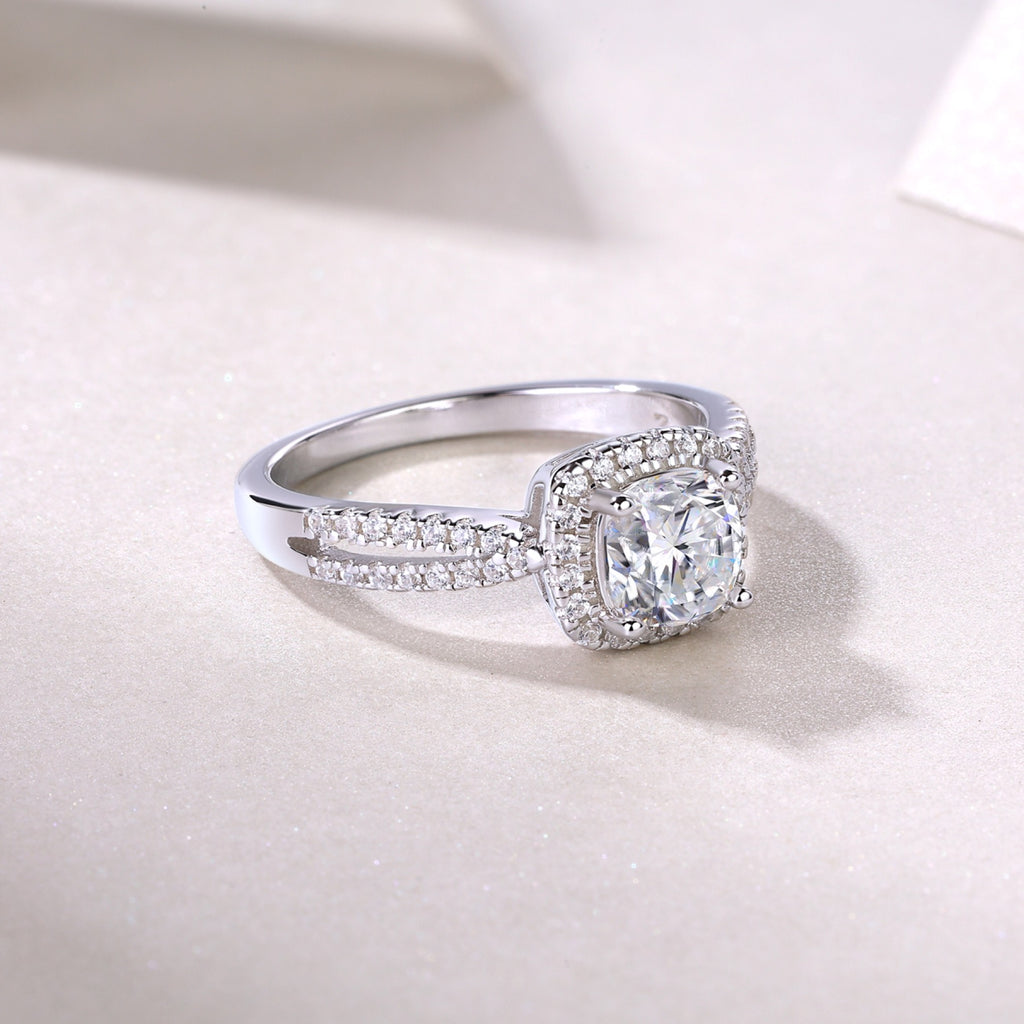 Concord Cushion-Cut Moissanite Halo Ring in Sterling Silver