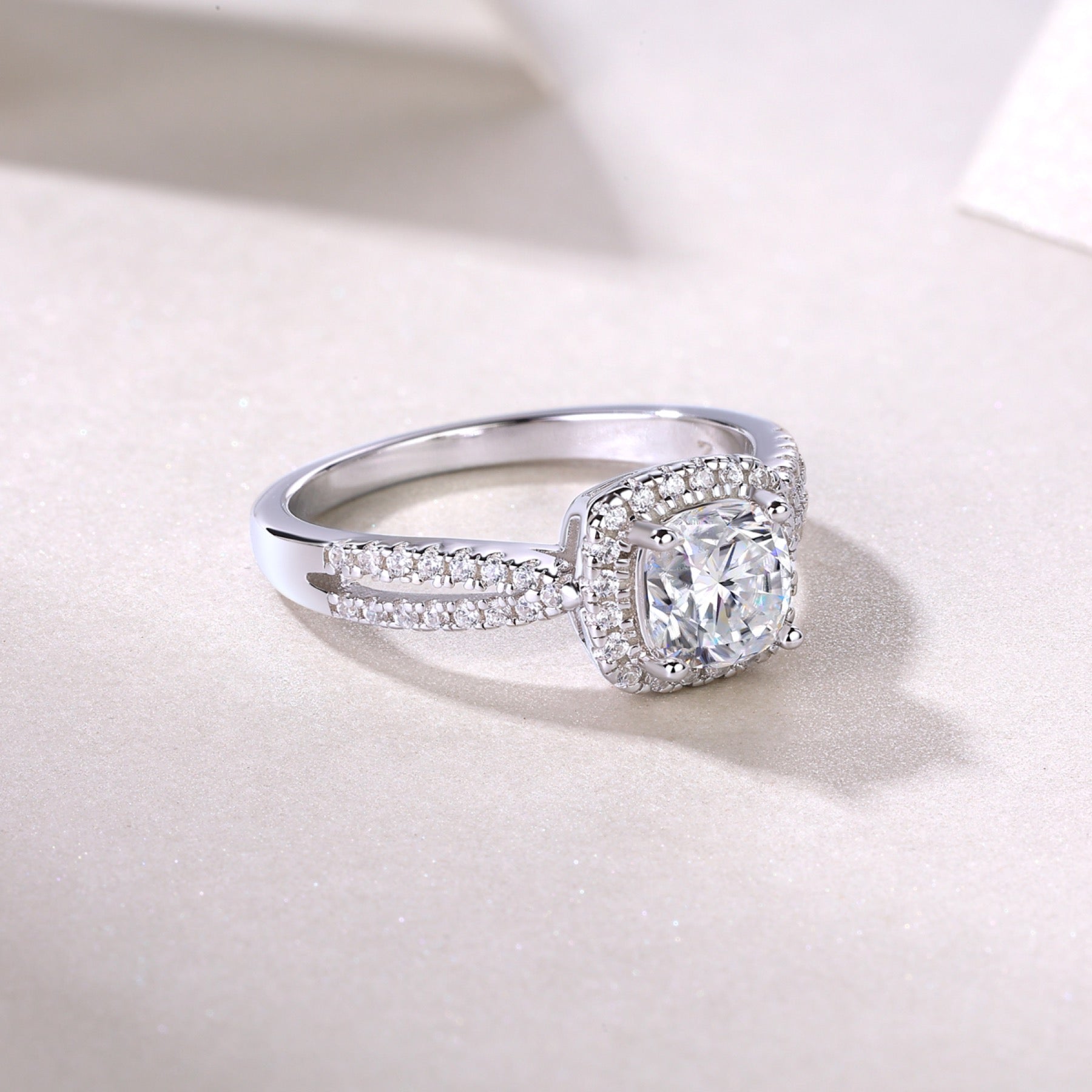 Concord Cushion-Cut Moissanite Halo Ring in Sterling Silver