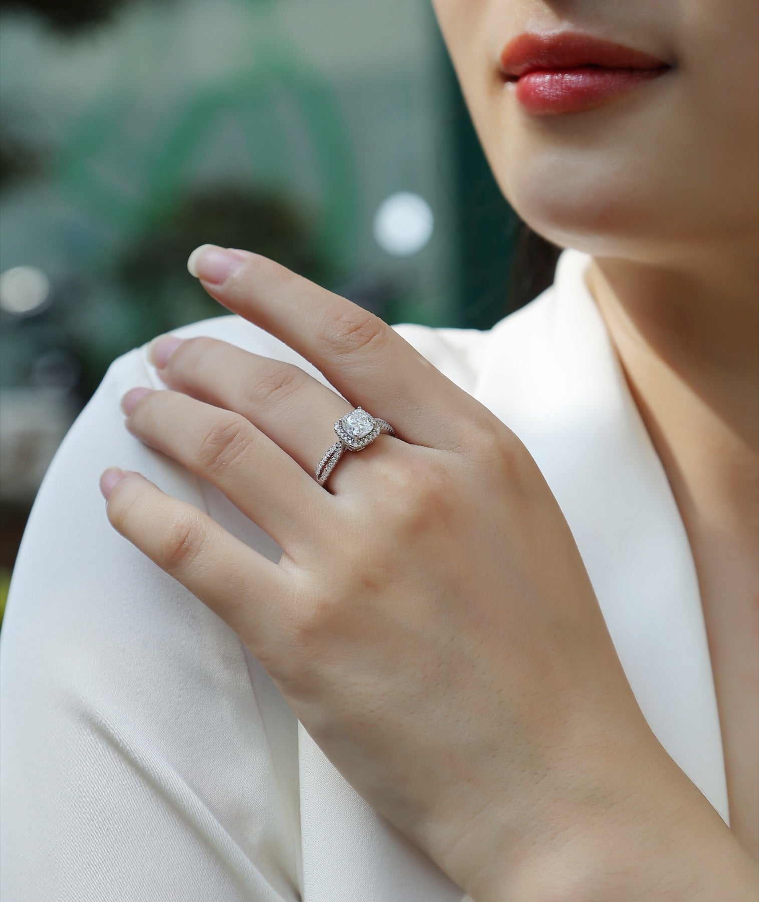 Concord Cushion-Cut Moissanite Halo Ring in Sterling Silver