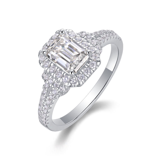 Cofanetto Emerald-Cut Moissanite Three-Stone Ring in Sterling Silver