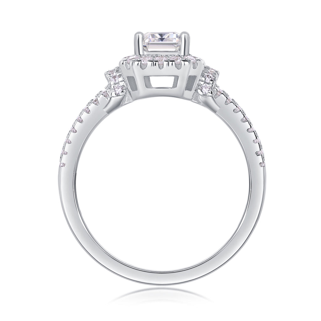 Cofanetto Emerald-Cut Moissanite Three-Stone Ring in Sterling Silver